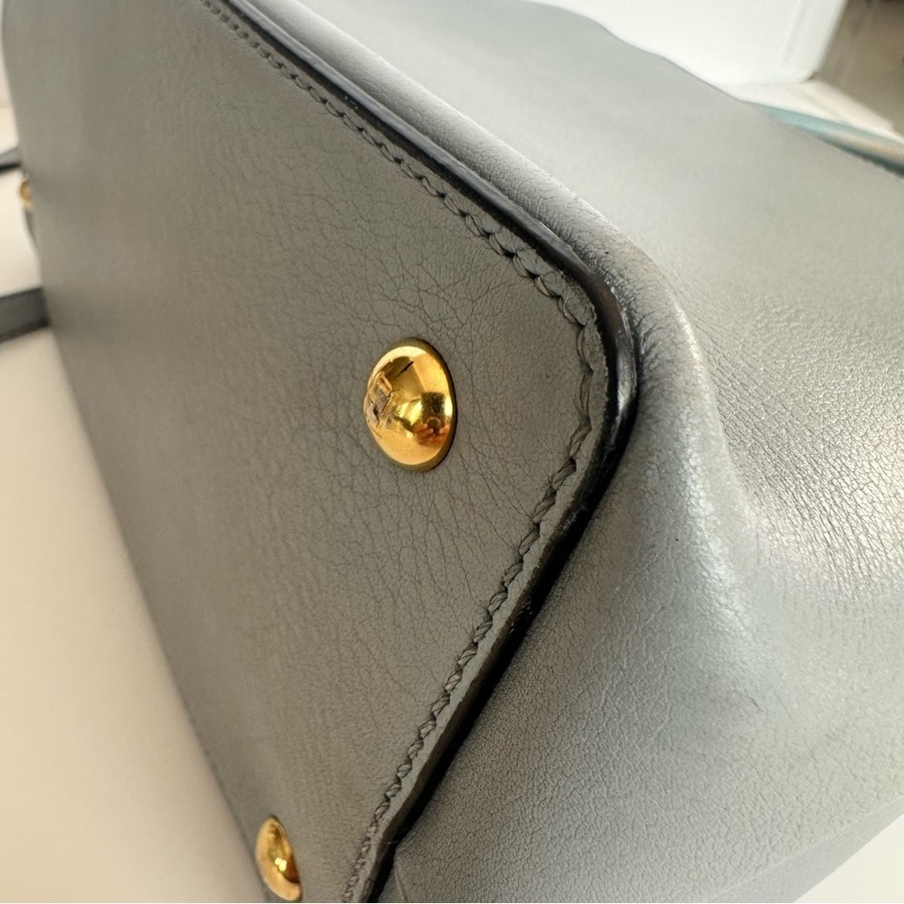 FENDI 2JOURS Vitello Elite Petite 2Jours Light Blue Charm Cuoio Saffiano Bag - Picture 9 of 16